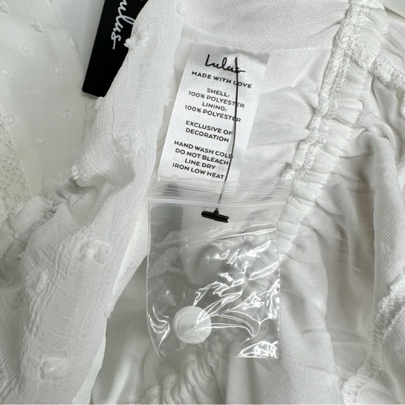 Lulu's Whimsical Charm White Swiss Dot Ruffled Long Sleeve Top White XL - Picture 6 of 6